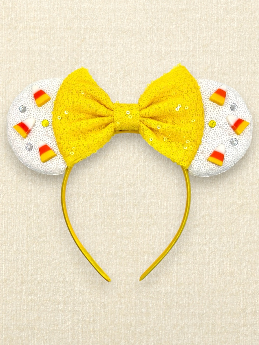 White Sequin Candy Corn Minnie Ears | Disney-Inspired Halloween Mouse Ears